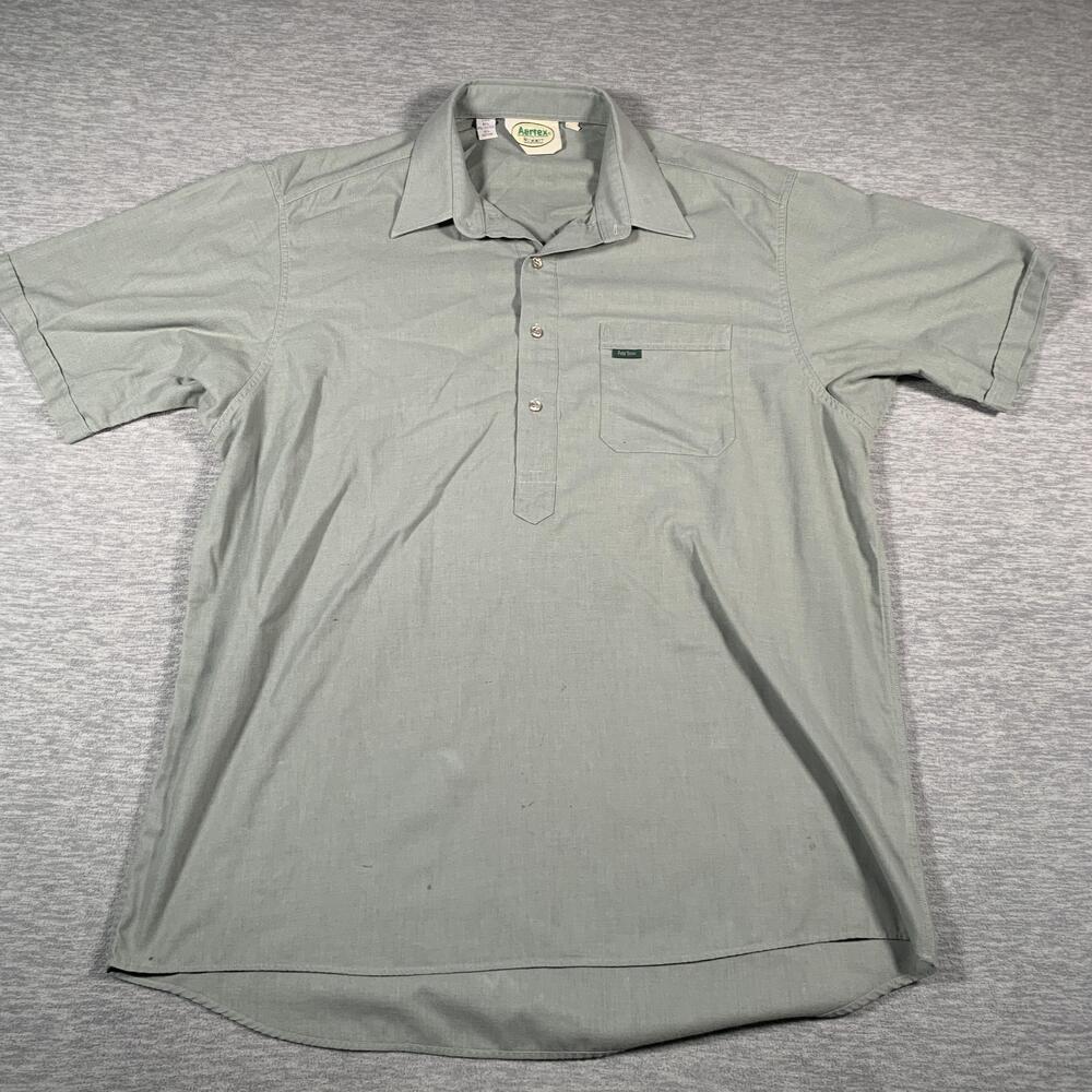 Aertex by Summit Shirt Mens Large Sage Green Popover Half Placket Short Sleeve